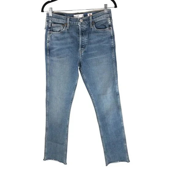 Re/Done Womens Jeans Double Needle Long Stretch Mid 80s Wash Button Fly 24